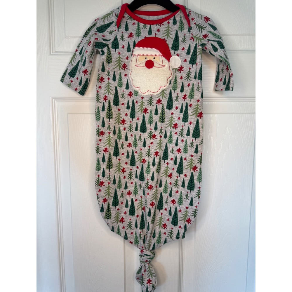 Mud Pie Baby Santa Claus Christmas Tree Knot Gown Gray Red 0-3 Months